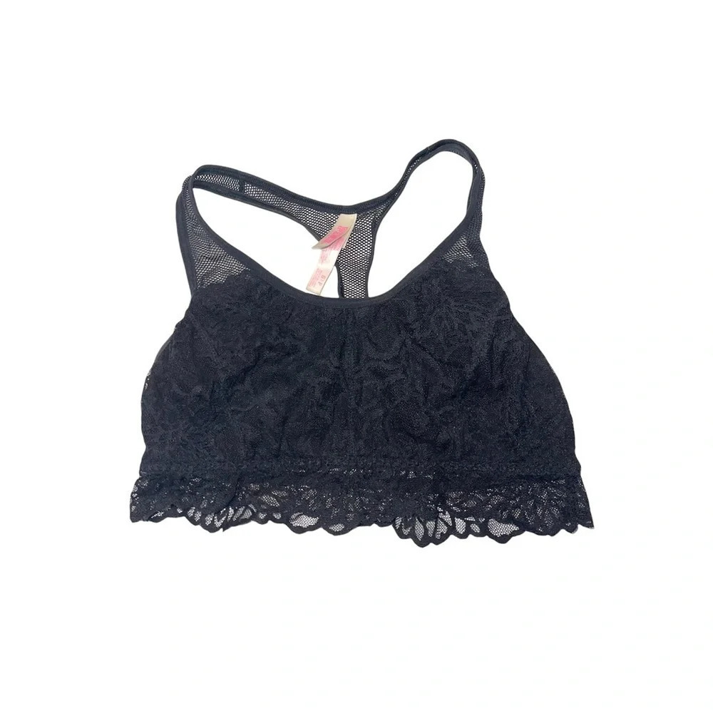 PINK Victoria’s Secret Lace Bralette Black Mesh Racerback Pullover Small Women’s